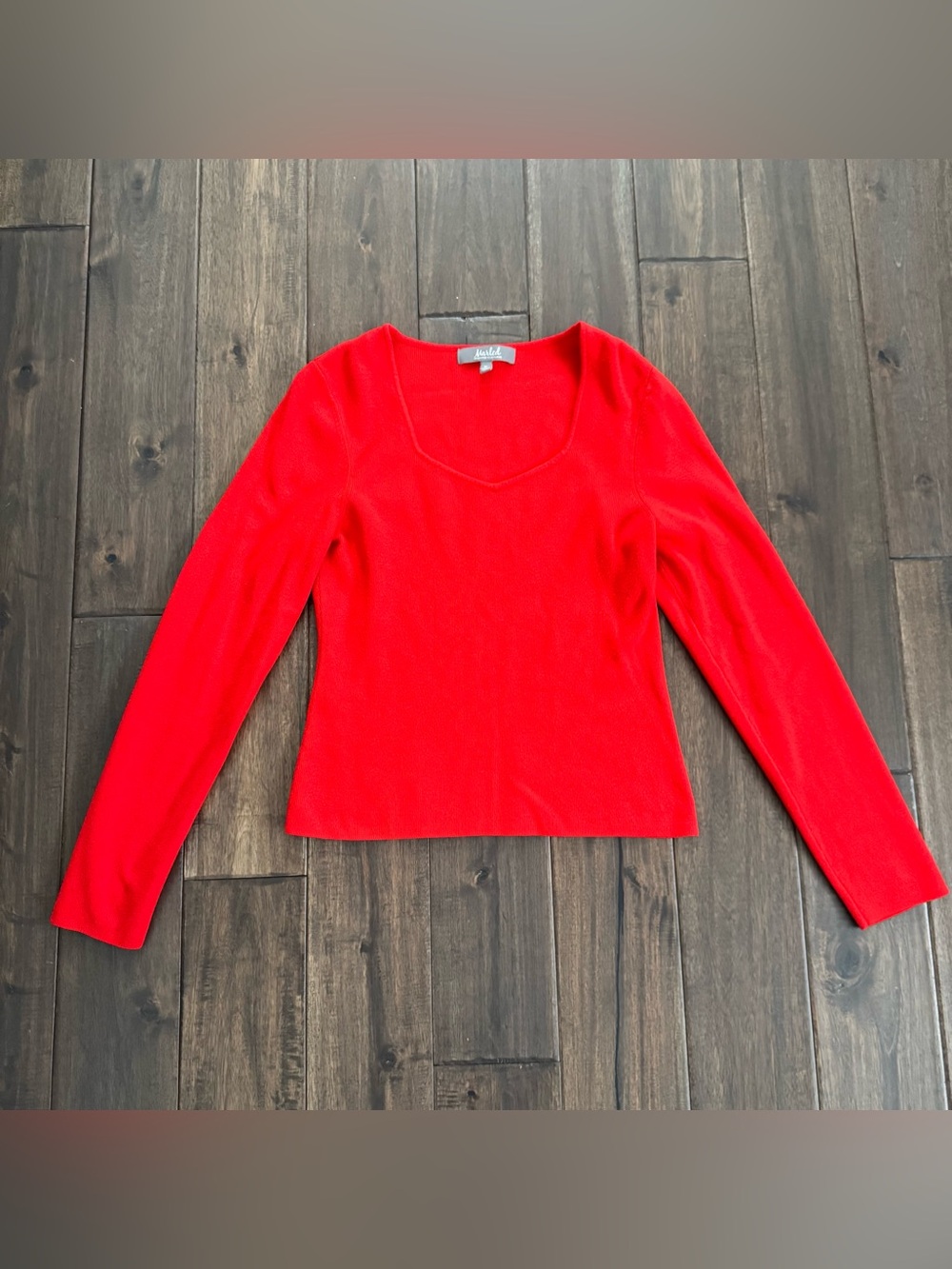 Marled Red Sweetheart Neckline Knit Sweater Top M